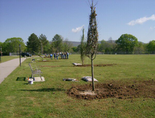 April 2008 Gurley Lions Clubs Members helping Mayor Stan Simpson and council members by planting trees at the Gurley Charles Stone Walking Park